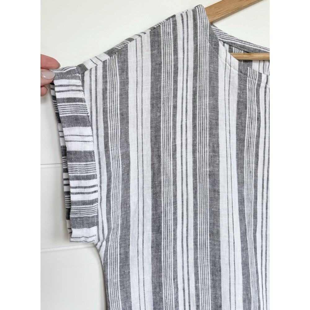 Garnet Hill Meraki Linen Shift Dress Gray White Stripe European Flax Coastal M - Picture 3 of 14